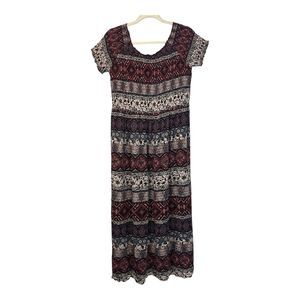 Soft Surroundings Women's Sz XL Maxi Dress Smocked Marcelo Boho‎ Peasant Whimsey